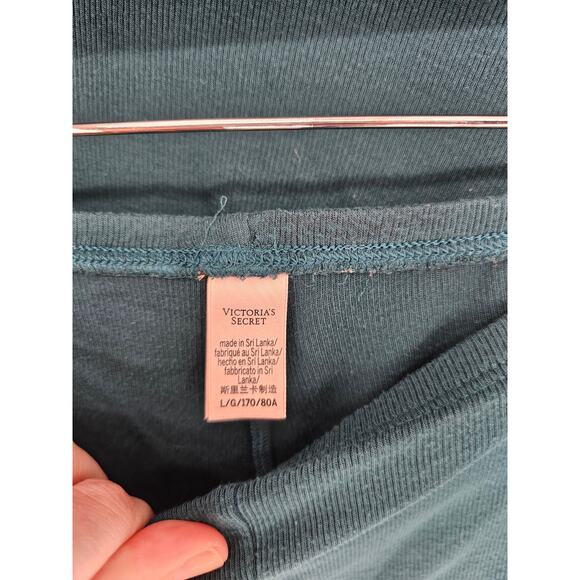 Victorias Secret Womens Sz L Pajama Set Shorts Shirt Dark Teal Blue - Picture 3 of 6